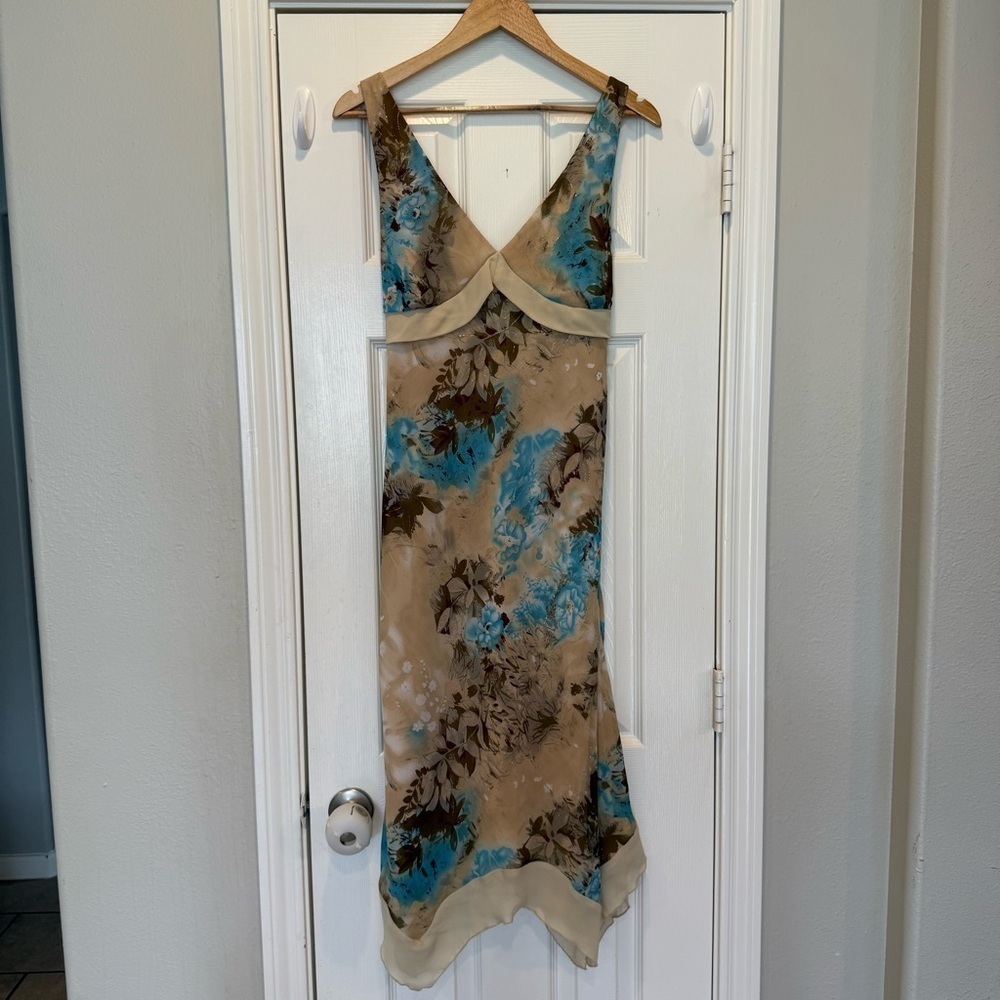 Vintage Address Midi Dress Size 12 Babydoll Asymmetrical Floral Fairy Y2K Gold